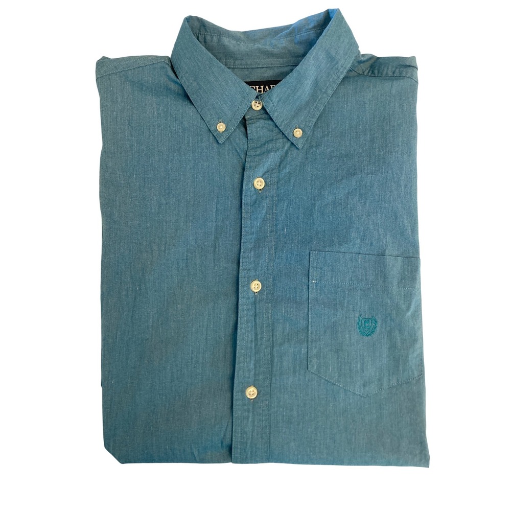 Chaps Mens Large Tall Teal Blue Stretch Easy Care Button Down Long Sleeve Shirt
